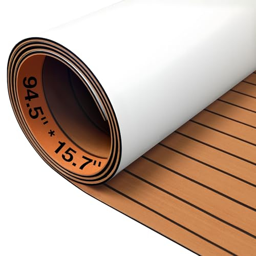 Pterying EVA Foam Boat Flooring - 94.5''x 15.7'' Waterproof Non-Slip Marine Carpet, 6 MM Self-Adhesive Sea Deck for Jon Boats Yacht Kayak Surfboard RV Garden Swim Platform, Brown Stripe
