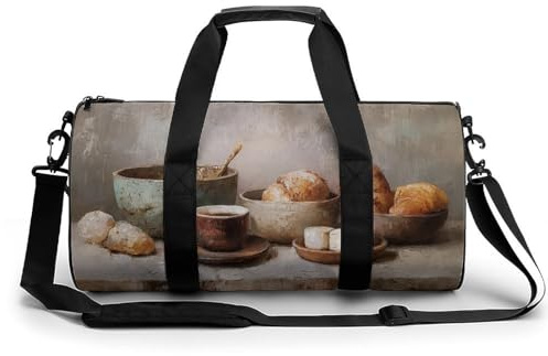Sac de sport cylindrique rustique avec bandoulière pour table de cuisine, tasse à café, pain, voyage pour homme et femme