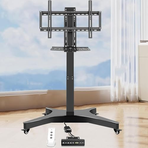 Carrito de TV móvil con rotación de 360 grados, capacidad de 132 libras, memoria de altura, para televisores de 32 a 75 pulgadas en dormitorio, oficina, uso al aire libre
