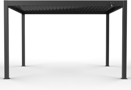 VERDELOOK | Pergola Bioclimatica Atena 120 Colore Grigio 3x4 H2,5 m in Alluminio, Pergola da Giardino con Lamelle Frangisole Orientabili con Arganello e Grondaia Integrata