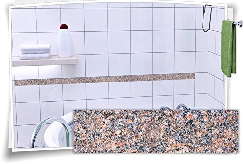 Medianlux Fliesen-Aufkleber Fliesen-Bordüre Granit Marmor Kachel Aufkleber Stein Deko Bad, 4 Stück, 25x6,5cm (BxH)