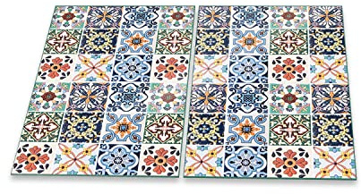 decorwelt | Herdabdeckplatten 2x40x52 cm 2-Teilig Abstrakt Gelb Ceranfeldabdeckung Universal Spritzschutz Glas Deko Elektroherd Induktion für Kochplatten Herdschutz Schneidebrett Sicherheitsglas