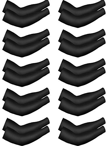 Boao 10 Pairs UV Arm Sleeve for Men Women Cooling Tattoo Cover up Compression Sun Protection Sleeves for Outdoor Activities(Black,13-15.5'' Length)