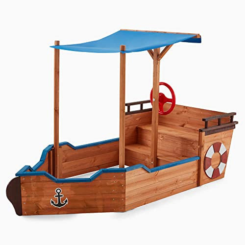 Home Deluxe - Sandkasten MATSCHEKISTE - Segelschiff inkl. Bodenplane und Dach - Maße: 160 x 78 x 103 cm - inkl. Montagematerial I Holzsandkasten Piratenboot Sandbox