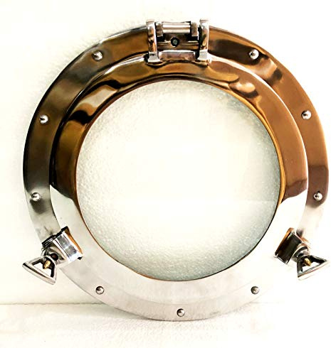 Ojo de buey redondo de 30 cm, plateado brillante, ventana de barco decorativa