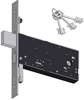 Art. 5961 SERRATURA DOPPIA MAPPA Triplice 4 mandate 3 chiavi 5100/06 coppia borchie 2 sottofrontali Frontale Inox Aste non comprese - E - 90