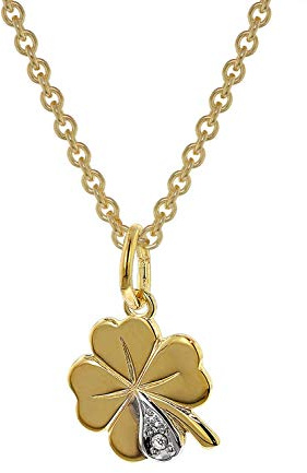 trendor Kleeblatt Anhänger mit Diamant Gold 333 an goldplattierter Kette | Halsschmuck für Damen, diese Halskette ist eine tolle Geschenkidee