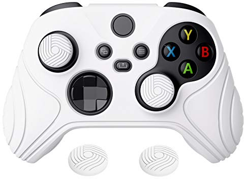 eXtremeRate PlayVital Funda de Silicona para Xbox Series X/S Mando | Suave al Tacto, Cubierta Protectora de Goma, Antideslizante, Incluye 2 Tapas para Joysticks, Edición Samurai, Blanco