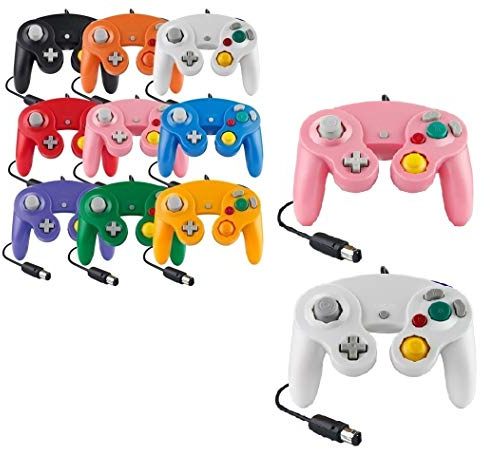 Manette pour Game Cube Blanc et Switch Filaire Gamepad Joypad (Blanc/Rose)