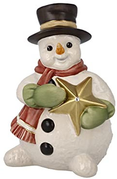 Goebel X-Mas Schneemann-Figur Funkelnde Winternacht aus Porzellan mit einem Swarovski-Stein Mehrfarbig, Maße: 7cm x 7cm x 11cm, 66-703-96-1