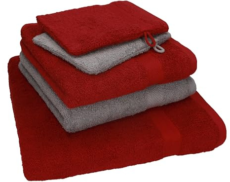 Betz 5 TLG. Handtuch Set Single Pack 100% Baumwolle 1 Duschtuch 2 Handtücher 2 Waschhandschuhe dunkelrot - anthrazit grau