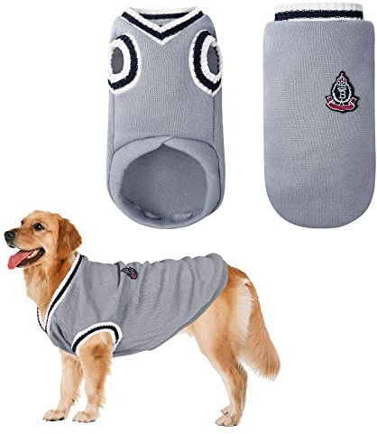 VSSHE Hundepullover,College Stil Warmer Pullover Katzenkleidung Warme Hunde Pullis Fleece Haustiermantel Welpenpullover Pullover Kleidung Haustier Kostüm Welpenpullover für Kleine Mittelgroße Grau-M