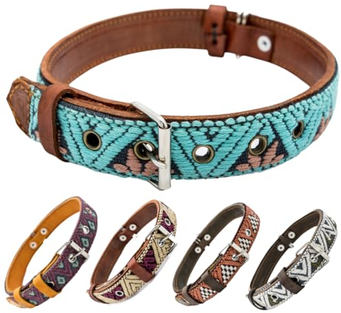 Paw Tribe Western-Hundehalsband, Leder, bestickt, für kleine, mittelgroße und große Hunde und Welpen, Azteken- und Südwesten-Design, Hündinnen und Rüden, Halsband para perros mit Perlen (groß)
