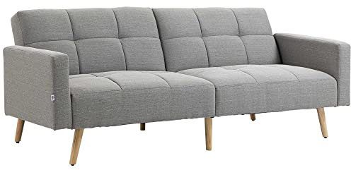 HOMCOM Divano Letto Matrimoniale con Tessuto Traspirante Effetto Lino e Schienale Regolabile, 205x88x80 cm, Grigio
