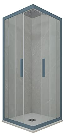 Box doccia angolare scorrevole 90 x 90 cm in PVC blu marino H 200 vetro trasparente mod. Kolors