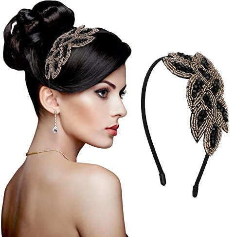 Sibba 1920er Jahre Stirnbänder für Frauen Accessoires Kristall Braut Hochzeit Schwarz Kopfschmuck 20er Strass Flapper Vintage Haar Valentinstag Accessoire Mädchen Kostüm Abschlussball Party Retro
