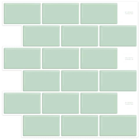 DEWOO Autoadhesivos Vinilo Baldosas Azulejos Metro Adhesivos Cocina Baño Ladrillo 3d Pared Peel Stick Wall Tiles,Tiwoos Verde Claro (10-Piezas,30.5 x 30.5cm)