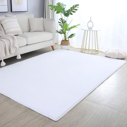 Carpettex Hochflor Teppich Wohnzimmer Shaggy Flokati Teppich Modern Einfarbig 120 x 170 cm Weiß - Teppich Schlafzimmer Weich Flauschig Waschbar Teppich Küche Esszimmer - Langflor Teppiche