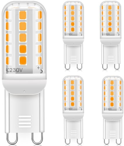 Lampada LED G9 bianco caldo 2700K, lampadina LED G9 sostitutiva da 5 W, lampade alogene da 50 W, 450LM, lampadine LED G9 non dimmerabili, senza sfarfallio, AC220-240V, confezione da 5