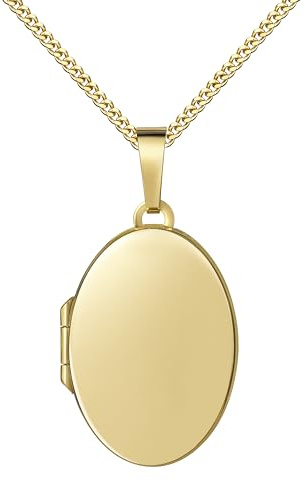 Medaillon Anhänger für 2 Bilder 333 Gold 8 Karat Bild Amulett oval zum Öffnen für Damen mit Halskette und Schmuck-Etui Mit hochwertiger Schmuck-Kette 925 Silber vergoldet - Kettenlänge 70 cm.