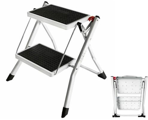 Escabeau Pliant, JAOSY Escabeau Marchepied Pliable Escabeau léger, Charge maximale 150 kg, en Acier, pour Ménage, Bureau, Magasins, Librairies (Fer, 50 * 49 * 43cm Mini 2 Marches)