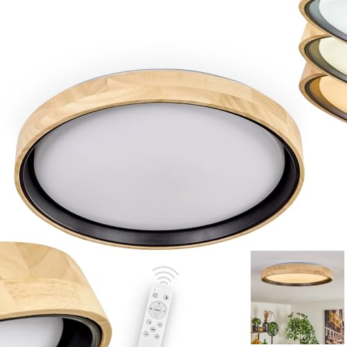 HOFSTEIN LED Deckenleuchte Melstad, dimmbare Deckenleuchte aus Holz/Metall/Kunststoff in Natur/Weiß mit Fernbedienung, 2700-6500 Kelvin, 2450 Lumen, 24 Watt, Ø 40 cm, auch für Badezimmer, IP44