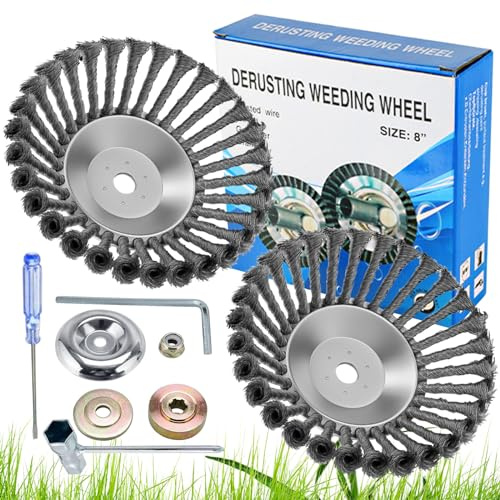 2 Stücke (8 Zoll+8 Zoll) Profi Unkrautbürste Freischneider, Universelle Wildkrautbürste für Motorsensen 25,4mm Bohrung Mit Montagewerkzeug, Drahtbürste Freischneider, Unkrautbürste Für Motorsense