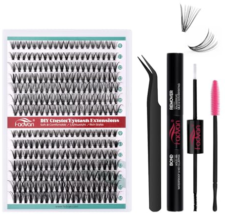 FADVAN Wimpern Extensionsset 280pcs,individuell Wimpern 30D+40D, kommt mit Wimpernkleber und -entferner, Cluster-Wimpernapplikator und Pinzettenset.