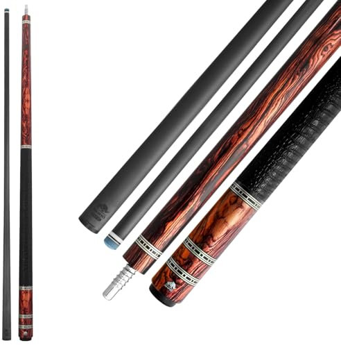 RHINO Cocobolo Retro-Pool-Queue, Krokodilprägung, Mikrofaser-Leder, 3/8-8-Gelenk, 12,5 mm Spitzendurchmesser, Schaft aus 100% Kohlefaser und Verbundstumpf mit 3D-Drucktechnologie, Pro Taper