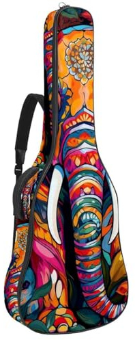 Tasche für Akustikgitarre, 107 x 42 x 12 cm, wasserdichte Gigbag mit gepolsterten Seitenwänden, mehrere Taschen, Gitarrentasche für 40/41/42 Zoll Gitarren, bunter Elefant, mehrfarbig, 42.9x16.9x4.7
