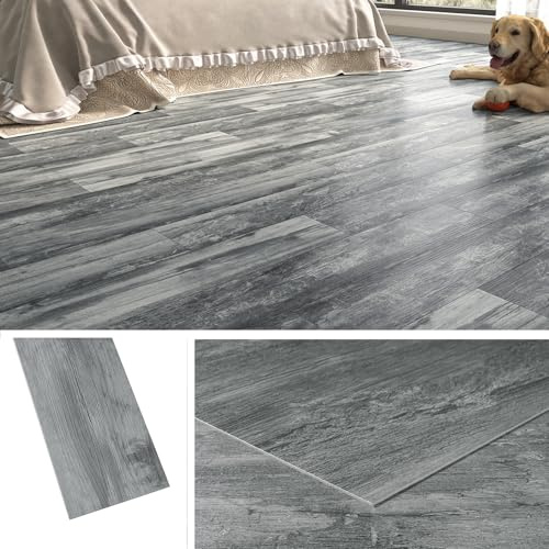 Livelynine Tjock PVC-golvbeläggning Självhäftande Grå Träutseende Gammal 90x15CM Vinylgolv Självhäftande Badrum Träutseende Mörkgrå 36-delade självhäftande plattor Golv Kök Country PVC Golv Sovrum
