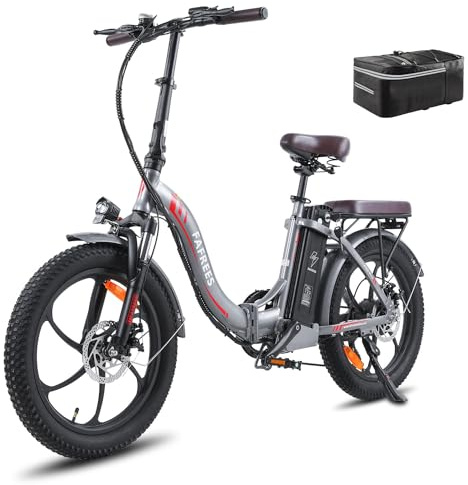 Fafrees F20 Pro Elcykel 20 * 3.0 tums, Vikbara E-Cykel 250W, Elektrisk stadscykel 36V 18Ah Batteri, Hopfällbar e-cykel räckvidd 70-150 km (Grå)