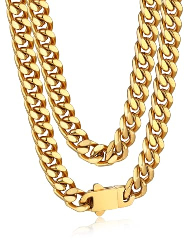 Bandmax Panzerkette Herren Kette Edelstahl Halskette 5/7/9/12MM breit Damen Kubanische Kette Silber/Gold/Schwarz Gliederkette Männer Hip Hop Kette Schmuck Auswählbare Kettenlänge 45-76CM