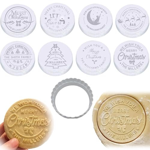 Formine Biscotti Natale Kit,Timbro Tagliabiscotti Natalizio Personalizzato,Formine Biscotti Natale Diametro 8 CM,Timbri Per Biscotti 3D per La Cottura Stampi per Biscotti Personalizzati
