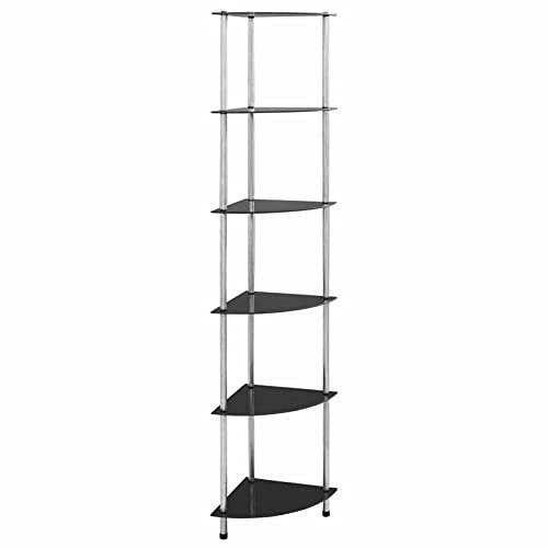 Xichuzi Regal mit 6 Ablagen, Regal Zimmer, Bookshelf, Leiterregal, Standregal, Wandregal, Aktenregal, DVD Regal, Schwarz 30x30x160 cm Hartglas