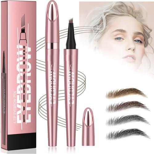 Magic Microblading Eyebrow Contouring Pencil - Microblading Eye Brow Contouring Pen - Precise Waterproof Brow Pen 4 Tipped Precise Waterproof With A Micro-Fork Tip Applicator (Dark)
