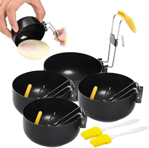 2025 New Stainless Steel Egg Poacher, Stainless Steel Poached Egg, Cooker Egg Poacher Pan with Anti-Scald Folding Handle & Brush, Non-stick Poached Egg Maker Perfect Poached Egg Moulds (4PCS)