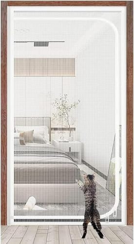 Zanzariera per Gatti Porta per Animali Domestici, Porta Rinforzata Anti-Gatto, Diverse Dimensioni, Zanzariera per Animali Domestici con Chiusura,Bianco 1,80x210cm