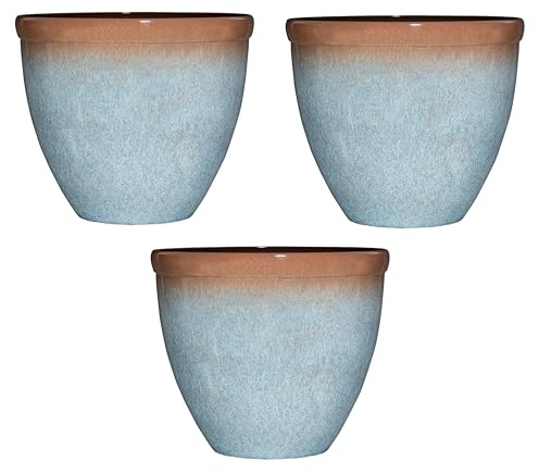 Garden Gear Blue Breeze Bell Glazed Planter, 39.5cm, Lightweight, UV & Frost Resistant, Pre-Drilled Drainage (3)