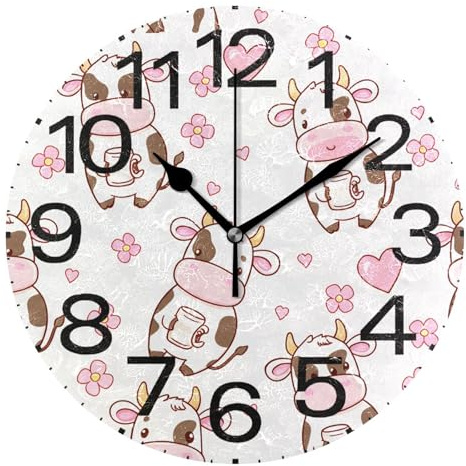 Kutsu Scale Cartoon Cows Wall Clock Silent Non Ticking, Battery Operated Round Clock 10 Inch for Home Bedroom Living Room Kitchen Office School Classroom, Black