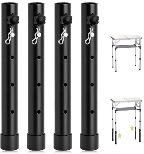 Anbte Set di 4 Gambe Regolabili per Tavolo Alzapiedi per Tavolino Pieghevole 4 Regolabile in Altezza 9.2/17.2/25.2/33.2cm, Estensione Gamba con Piedini Antiscivolo per Campeggio, Cucina, Officina