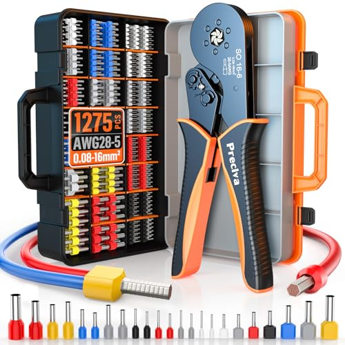 0,08-16 mm² Preciva crimpadora terminales electricos, 1275 piezas Tenazas de engaste de cabeza simple y doble Terminales de doble cable. Adecuadas para bricolaje doméstico e industrial.