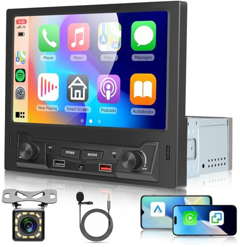 Hodozzy Radio Coche 1 DIN con Carplay Inalámbrico Android Auto, Estéreo de Coche con Pantalla Táctil de 8 Pulgadas con Bluetooth, Radio FM/Am, DSP, AUX, SWC, Doble USB, Compartir Video, Video Online