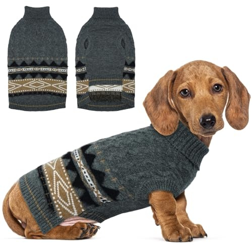 Hjumarayan Warme Hundepullover Mittelgroße Hunde - Fair Isle Pullover Hund mit Geschirr Öffnung, Weihnachtspullover Elastisch Hundepulli Winter Sweater für Shih Tzu, Mini Dackel, Grau M