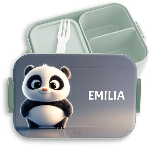 Kinder Bento Box Midi Lunchbox für Mepal Bentobox - Panda Brotbox mit Name Jausenbox Pandabär Vesperbox Kindergarten Geschenke zur Einschulung Geschenkidee Schulkind I Schulanfang I Schule - 900 ml