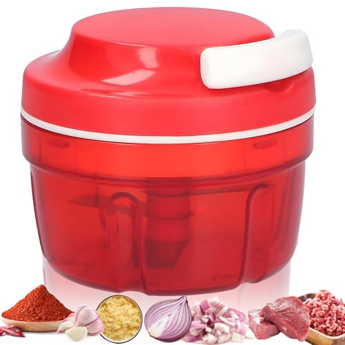 DGMI Zwiebelschneider, Zwiebel Zerkleinerer mit Seilzug, Zwiebelschneider Manuell, Gemüsezerkleinerer, Zerkleinerer Manuell für Obst, Fleisch, Chili, Zwiebeln, Knoblauch, Gemüse (Rot)