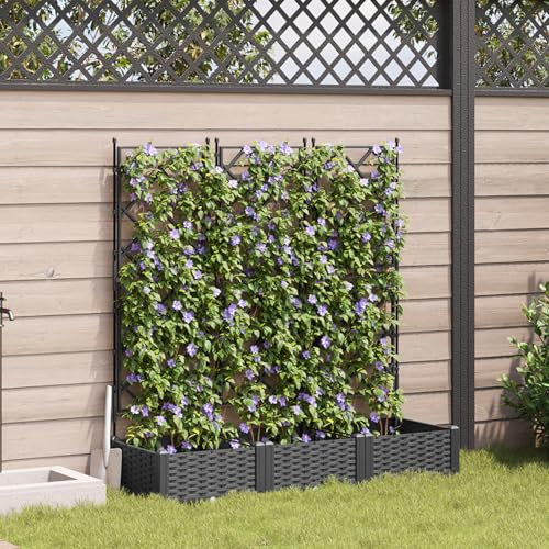 Pflanzkasten mit Rankgitter, UV-beständiger Kunststoff, Modernes Design, für Kletterpflanzen, Balkon, Garten, Terrasse, Schwarz, 120x40x125.5 cm, 3er Set