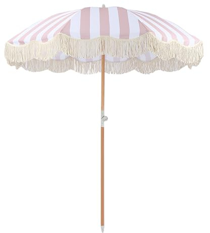 Parasol de Jardin Exterieur de 200 cm avec Franges, 8 Baleines Robustes, pour Plage, Balcon, Terrasse