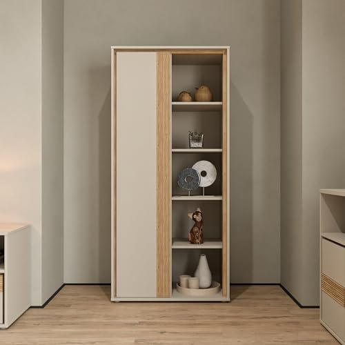 Forte WEXLIN Regal 75 80, modernes Standregal mit 1 Tür und 8 Regalböden, Kinder- und Jugendzimmer, Holzwerkstoff, Kaschmir|Beige|Mauvella Eiche Holzdekor, 76,3 cm breit x 164,9 cm hoch x 50,2 cm tief