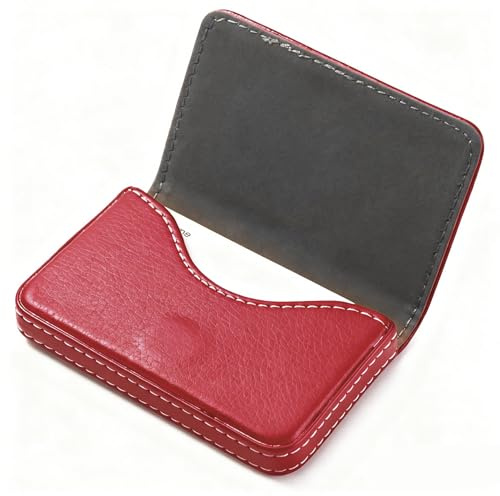 GrueGard Porta Tarjetas de Visita, Cuero PU Estuche Caja (Red, Slim*1)
